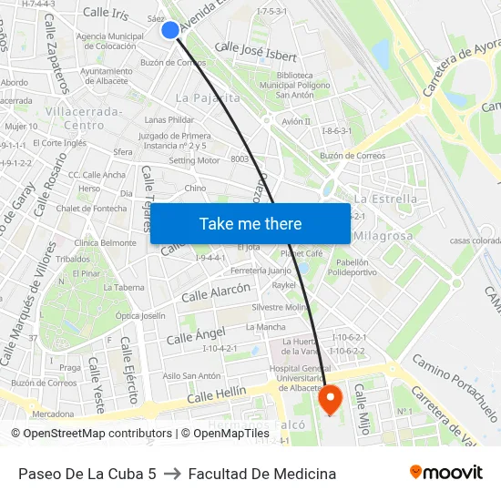 Paseo De La Cuba 5 to Facultad De Medicina map