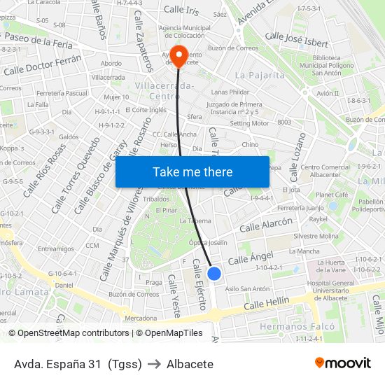 Avda. España 31  (Tgss) to Albacete map