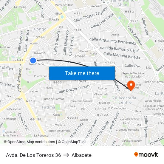 Avda. De Los Toreros 36 to Albacete map