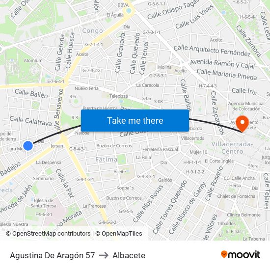Agustina De Aragón 57 to Albacete map