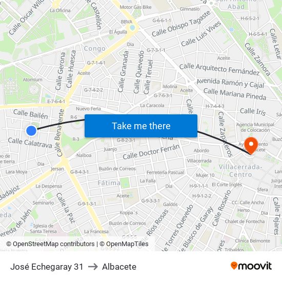 José Echegaray 31 to Albacete map