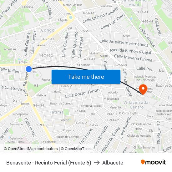 Benavente - Recinto Ferial (Frente 6) to Albacete map