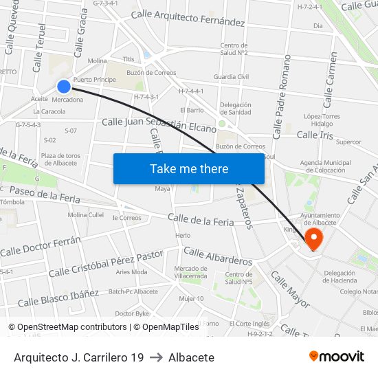 Arquitecto J. Carrilero 19 to Albacete map