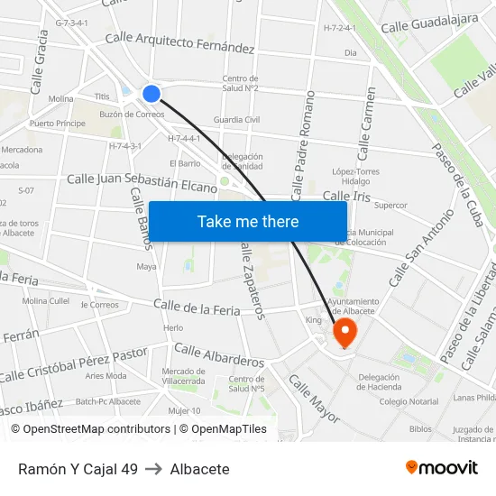 Ramón Y Cajal 49 to Albacete map