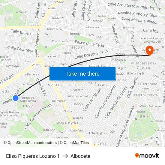Elisa Piqueras Lozano 1 to Albacete map