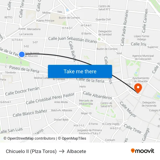 Chicuelo II (Plza Toros) to Albacete map
