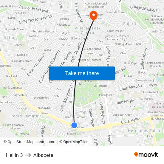 Hellín 3 to Albacete map