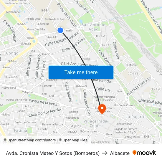 Avda. Cronista Mateo Y Sotos (Bomberos) to Albacete map