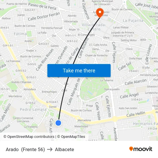 Arado  (Frente 56) to Albacete map