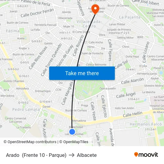 Arado  (Frente 10 - Parque) to Albacete map
