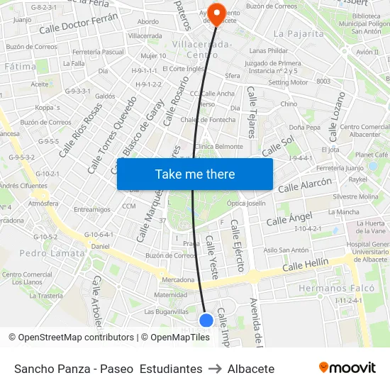 Sancho Panza - Paseo  Estudiantes to Albacete map