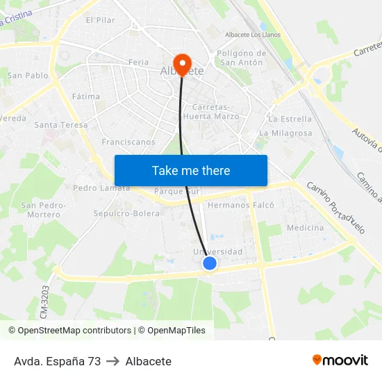 Avda. España 73 to Albacete map