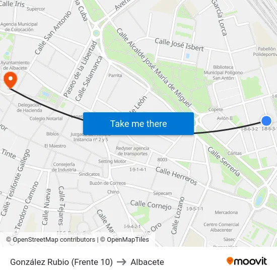 González Rubio (Frente 10) to Albacete map