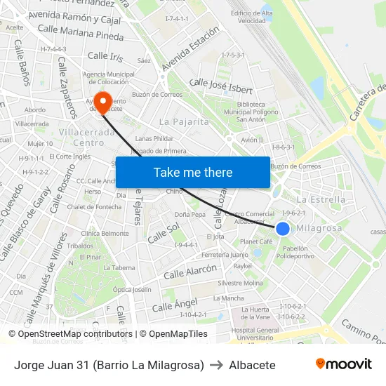 Jorge Juan 31 (Barrio La Milagrosa) to Albacete map