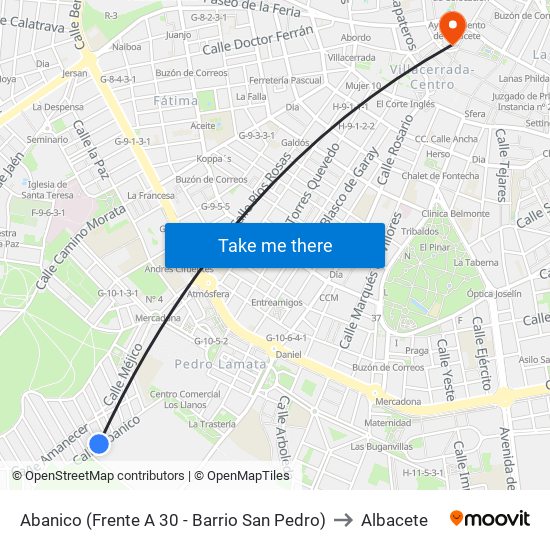 Abanico (Frente A 30 - Barrio San Pedro) to Albacete map