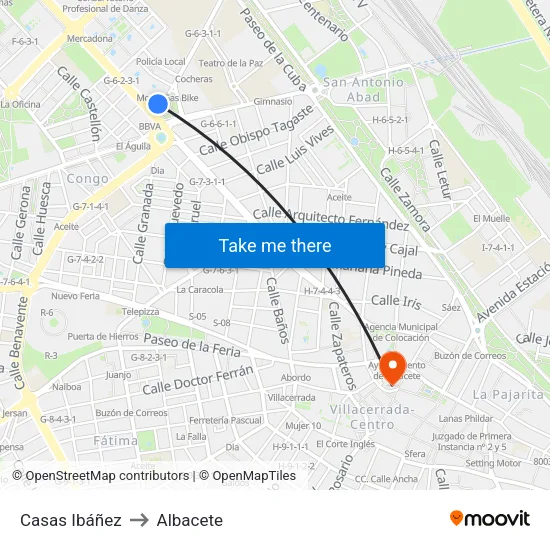 Casas Ibáñez to Albacete map