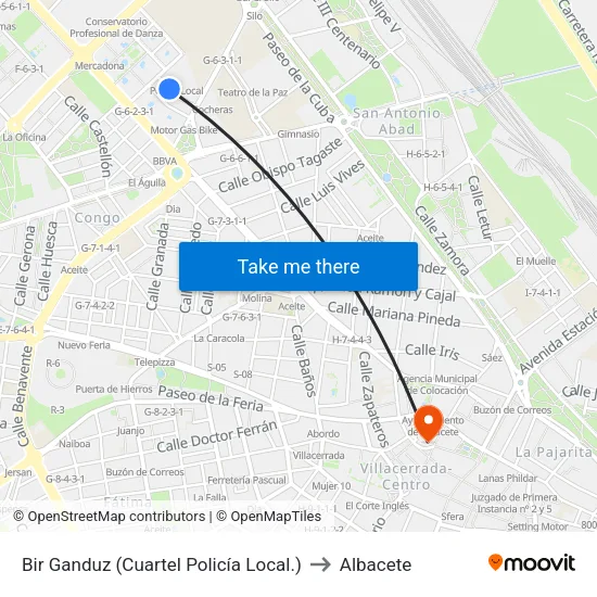 Bir Ganduz (Cuartel Policía Local.) to Albacete map