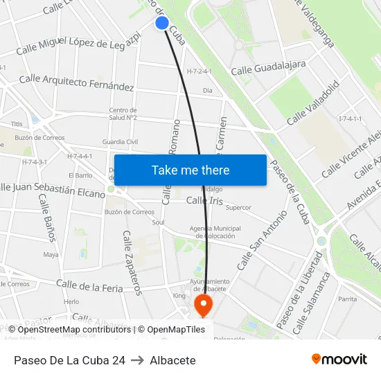 Paseo De La Cuba 24 to Albacete map