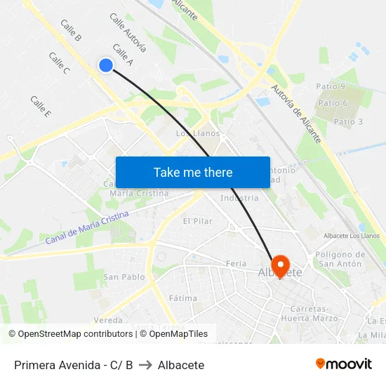 Primera Avenida - C/ B to Albacete map