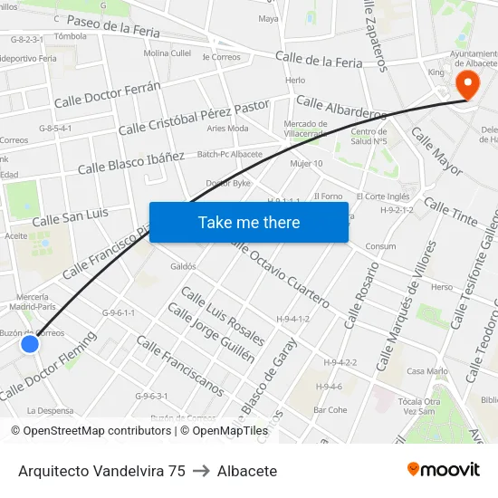 Arquitecto Vandelvira 75 to Albacete map