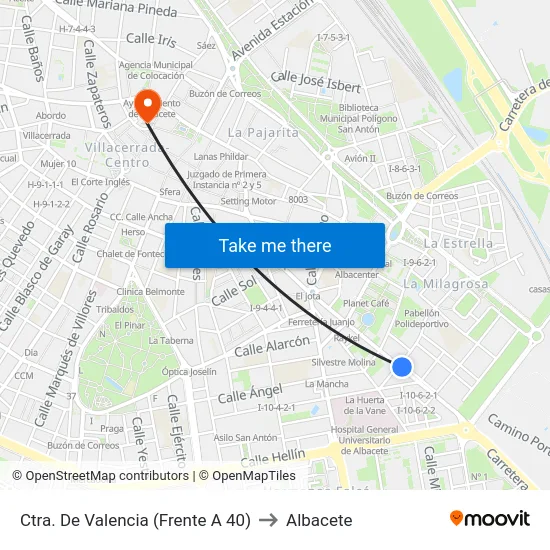 Ctra. De Valencia (Frente A 40) to Albacete map