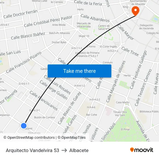 Arquitecto Vandelvira 53 to Albacete map