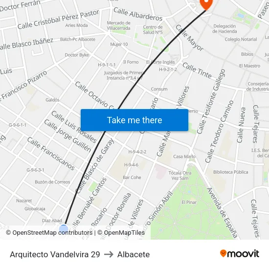 Arquitecto Vandelvira 29 to Albacete map
