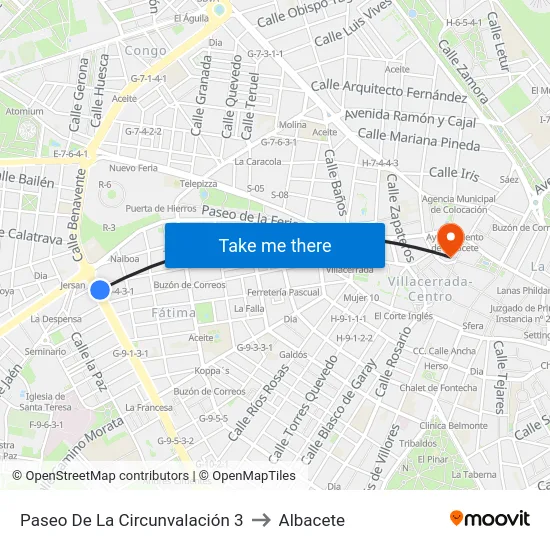 Paseo De La Circunvalación 3 to Albacete map