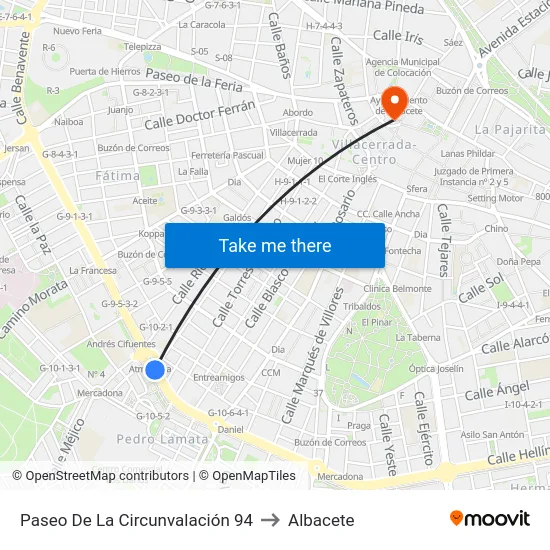 Paseo De La Circunvalación 94 to Albacete map