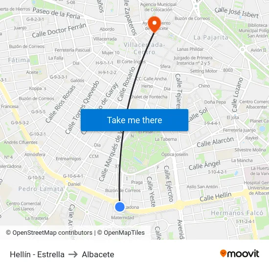 Hellín - Estrella to Albacete map