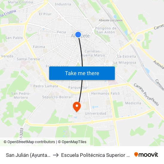 San Julián (Ayuntamiento) to Escuela Politécnica Superior De Albacete map