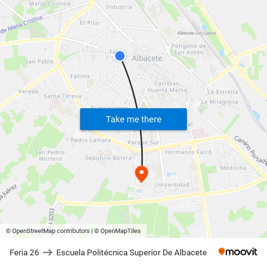 Feria 26 to Escuela Politécnica Superior De Albacete map