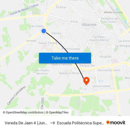 Vereda De Jaen 4 (Junto A Ctra. Jaén) to Escuela Politécnica Superior De Albacete map