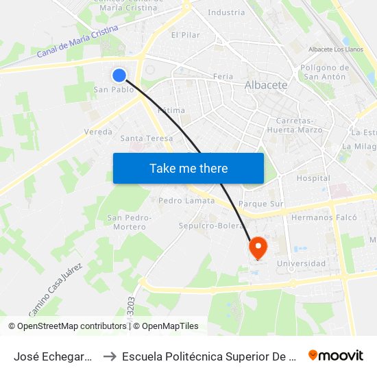 José Echegaray 31 to Escuela Politécnica Superior De Albacete map