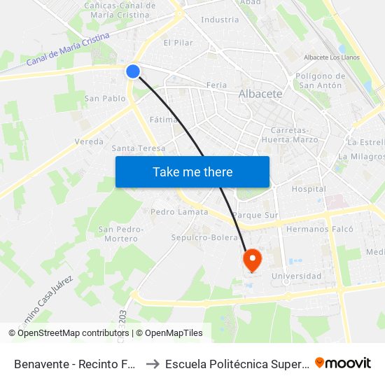 Benavente - Recinto Ferial (Frente 6) to Escuela Politécnica Superior De Albacete map