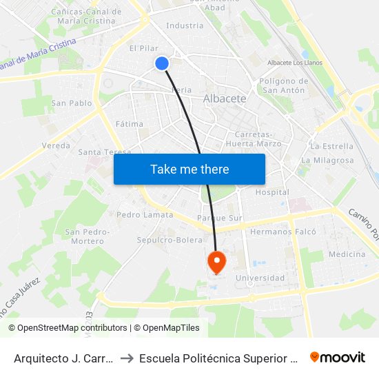 Arquitecto J. Carrilero 19 to Escuela Politécnica Superior De Albacete map