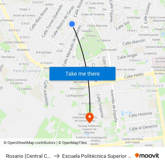 Rosario (Central Contable) to Escuela Politécnica Superior De Albacete map
