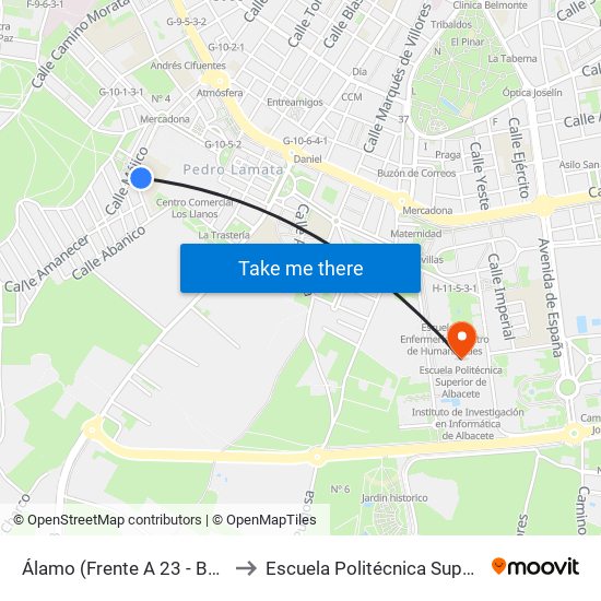 Álamo (Frente A 23 - Barrio San Pedro) to Escuela Politécnica Superior De Albacete map