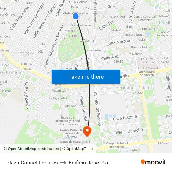Plaza Gabriel Lodares to Edificio José Prat map