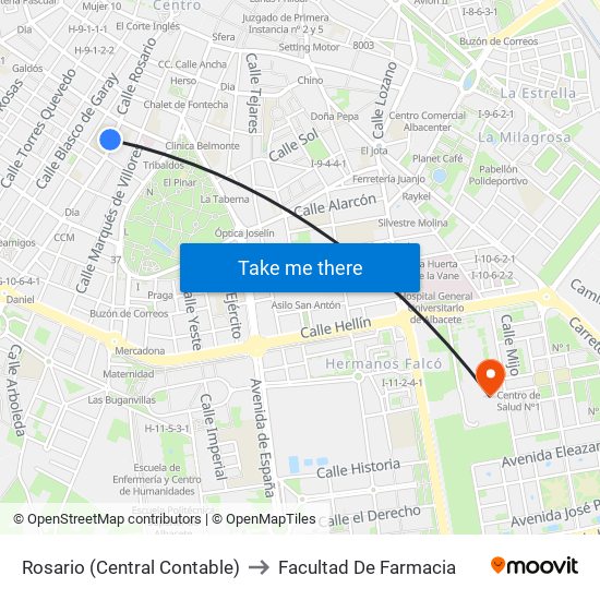 Rosario (Central Contable) to Facultad De Farmacia map