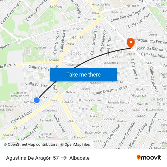 Agustina De Aragón 57 to Albacete map