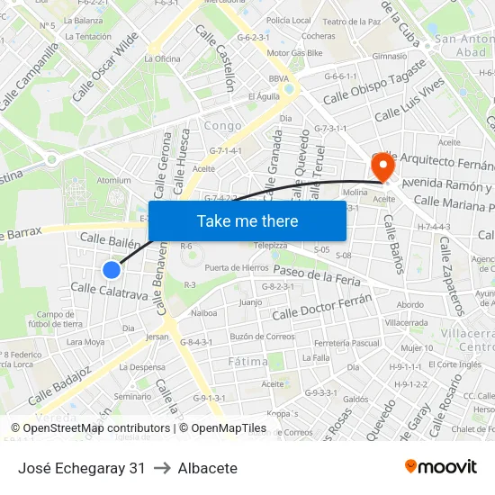 José Echegaray 31 to Albacete map