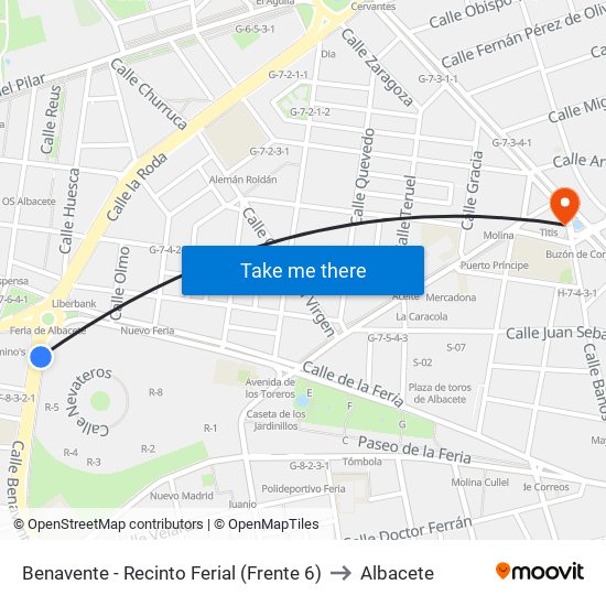 Benavente - Recinto Ferial (Frente 6) to Albacete map
