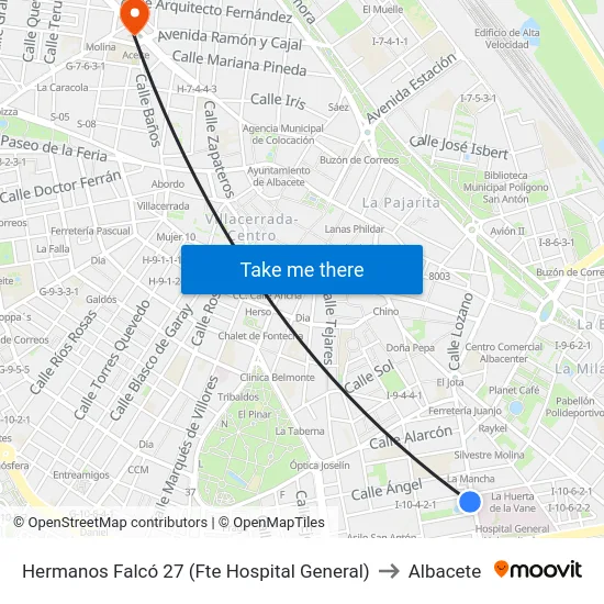 Hermanos Falcó 27 (Fte Hospital General) to Albacete map