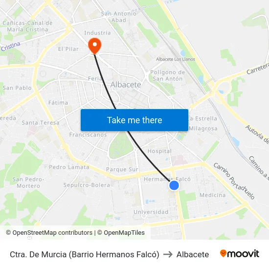Ctra. De Murcia (Barrio Hermanos Falcó) to Albacete map