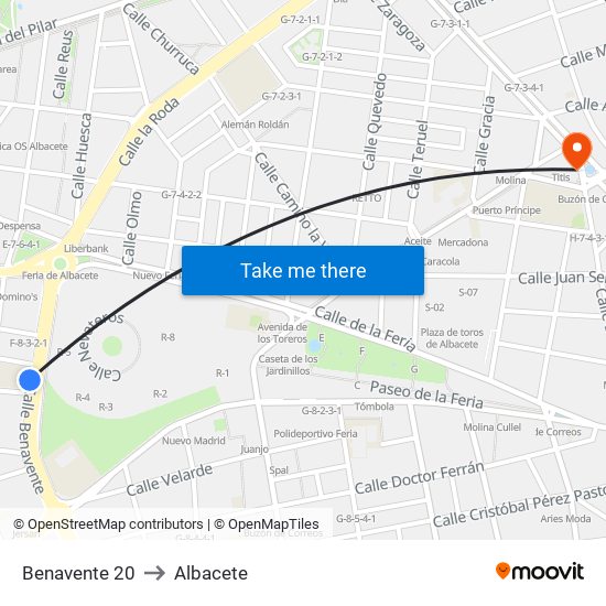 Benavente 20 to Albacete map