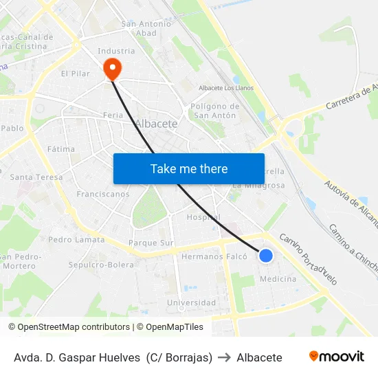 Avda. D. Gaspar Huelves  (C/ Borrajas) to Albacete map