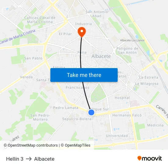 Hellín 3 to Albacete map