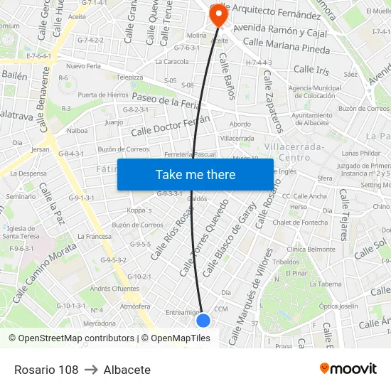 Rosario 108 to Albacete map