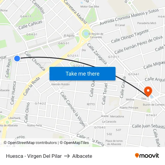 Huesca - Virgen Del Pilar to Albacete map